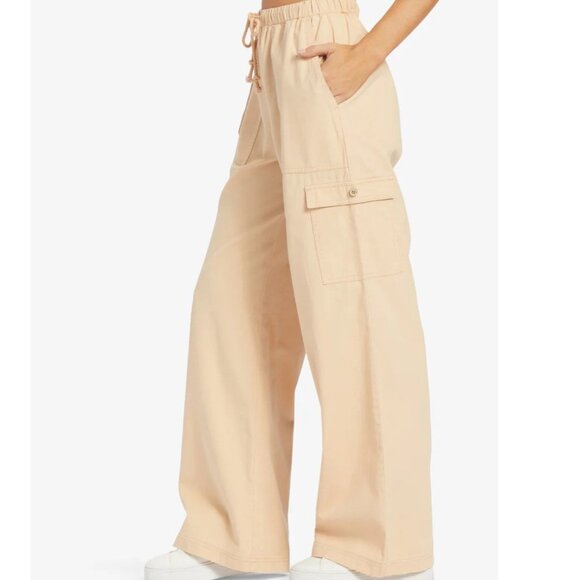 Roxy Pants - Wide Leg Cargo Pants - Beige